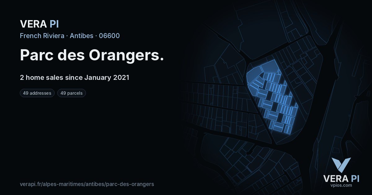 Parc des Orangers, Antibes at night – every parcel coloured by the prices around it, the street's own parcels lit