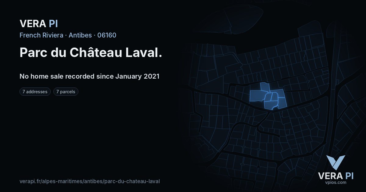 Parc du Château Laval, Antibes at night – every parcel coloured by the prices around it, the street's own parcels lit