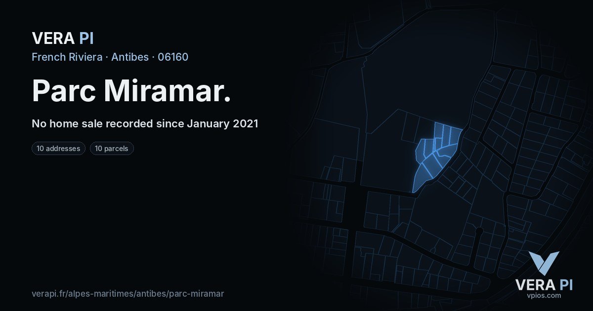 Parc Miramar, Antibes at night – every parcel coloured by the prices around it, the street's own parcels lit