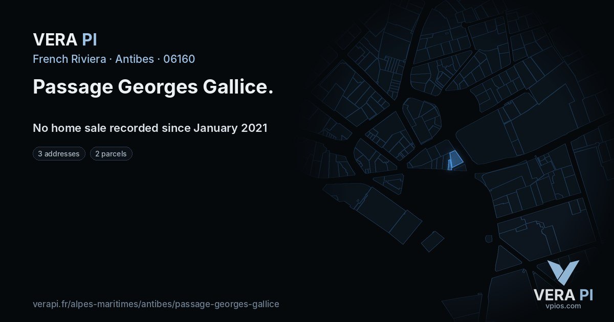 Passage Georges Gallice, Antibes at night – every parcel coloured by the prices around it, the street's own parcels lit