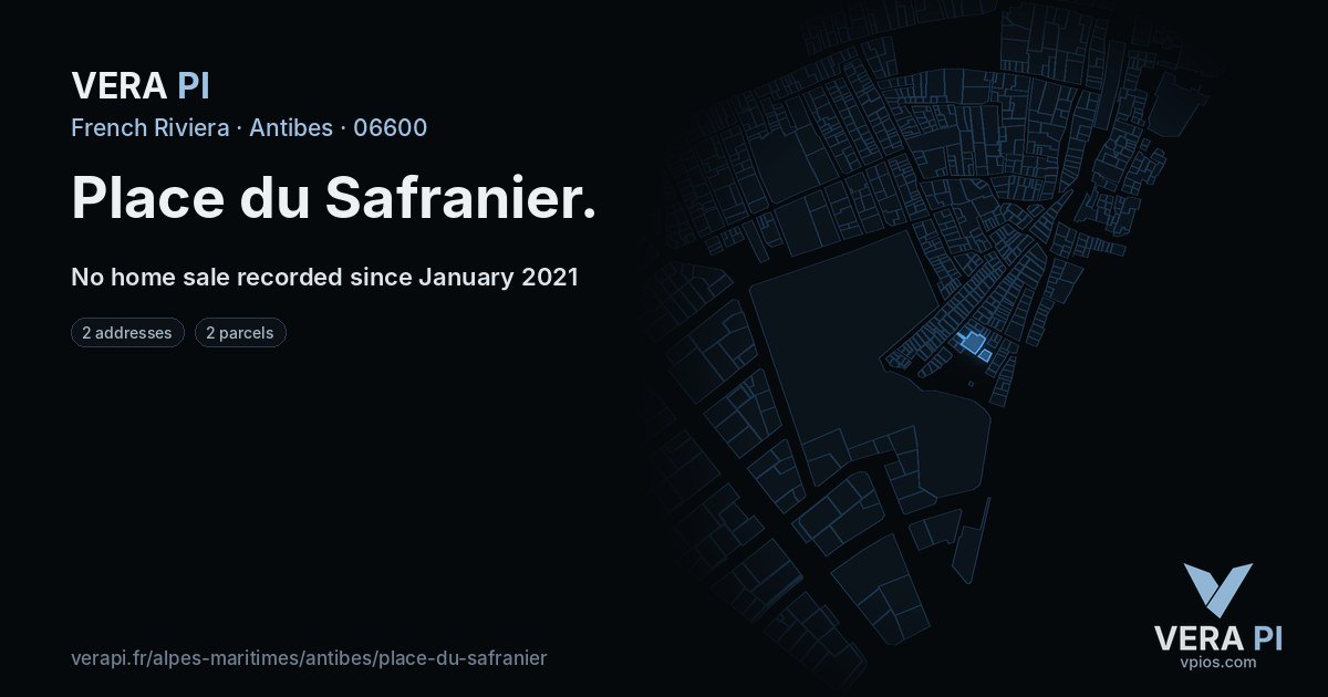Place du Safranier, Antibes at night – every parcel coloured by the prices around it, the street's own parcels lit