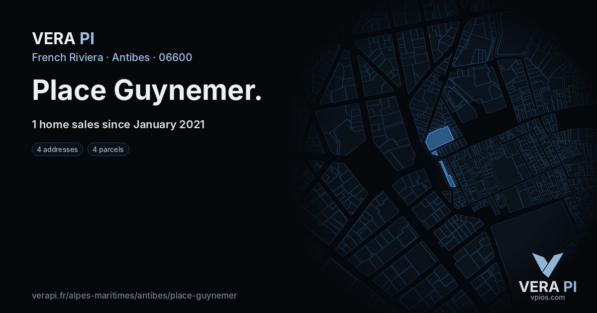 Place Guynemer, Antibes at night – every parcel coloured by the prices around it, the street's own parcels lit