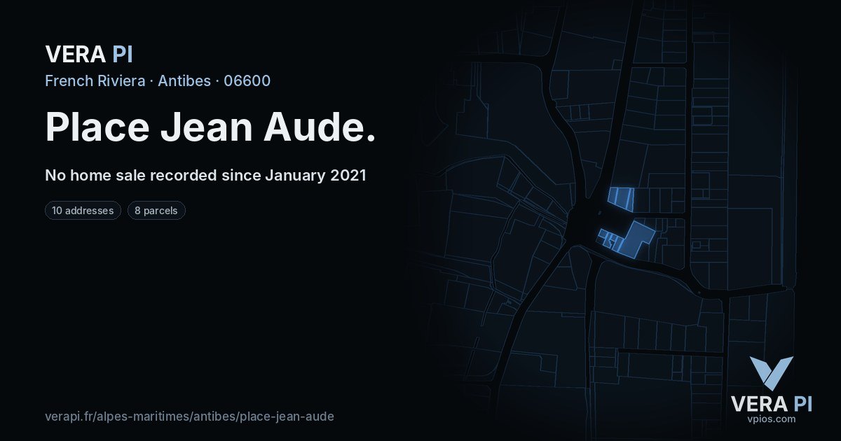Place Jean Aude, Antibes at night – every parcel coloured by the prices around it, the street's own parcels lit