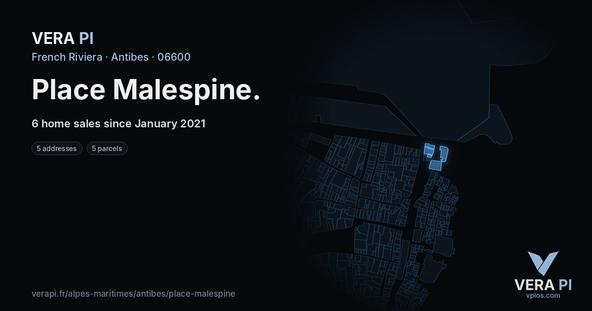 Place Malespine, Antibes at night – every parcel coloured by the prices around it, the street's own parcels lit