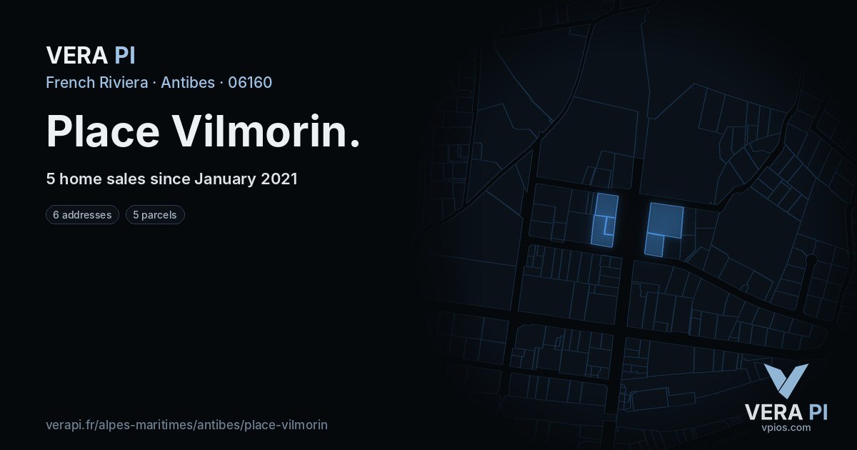 Place Vilmorin, Antibes at night – every parcel coloured by the prices around it, the street's own parcels lit