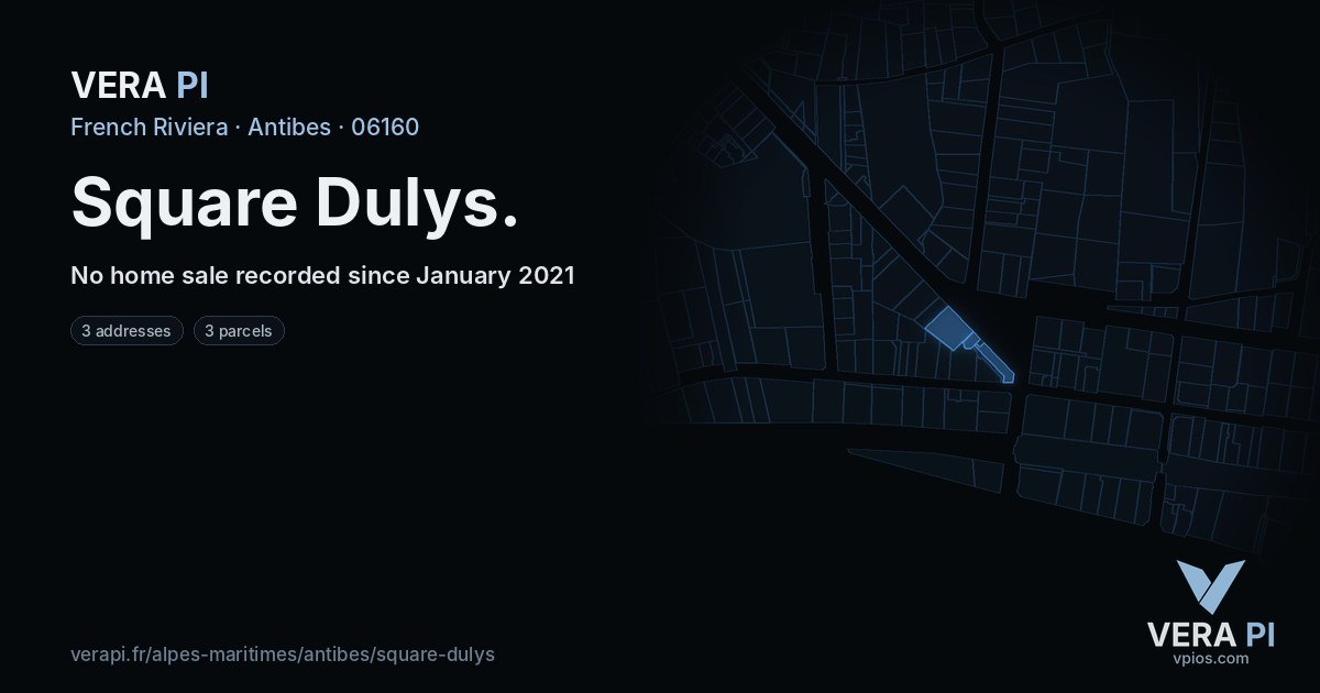 Square Dulys, Antibes at night – every parcel coloured by the prices around it, the street's own parcels lit