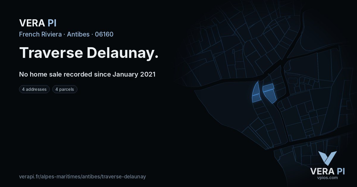 Traverse Delaunay, Antibes at night – every parcel coloured by the prices around it, the street's own parcels lit