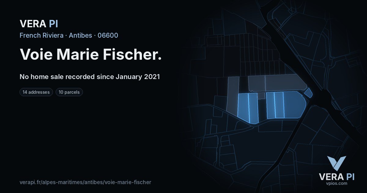 Voie Marie Fischer, Antibes at night – every parcel coloured by the prices around it, the street's own parcels lit