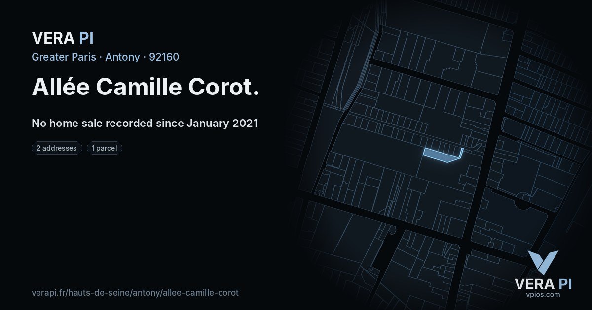 Allée Camille Corot, Antony at night – every parcel coloured by the prices around it, the street's own parcels lit
