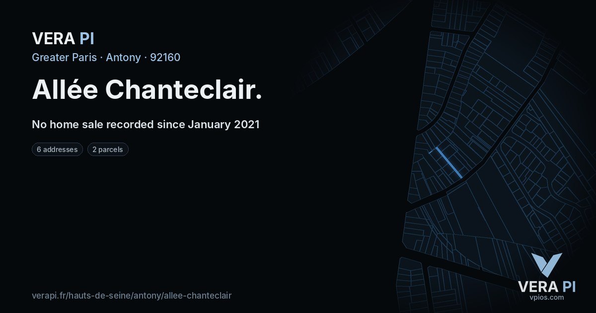 Allée Chanteclair, Antony at night – every parcel coloured by the prices around it, the street's own parcels lit