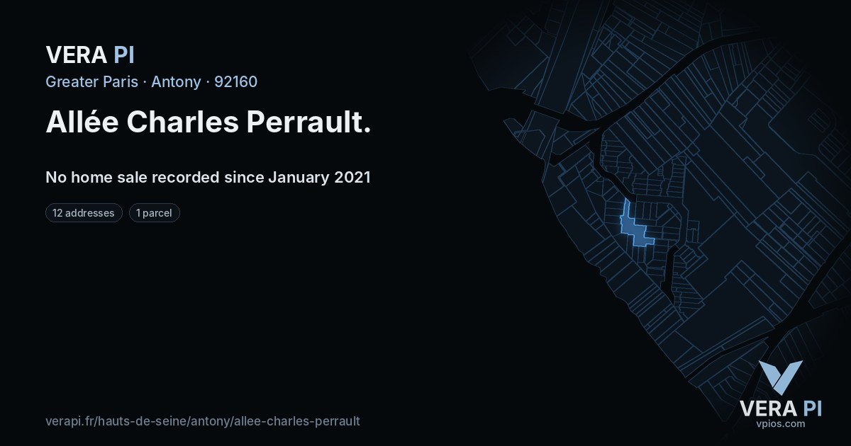 Allée Charles Perrault, Antony at night – every parcel coloured by the prices around it, the street's own parcels lit