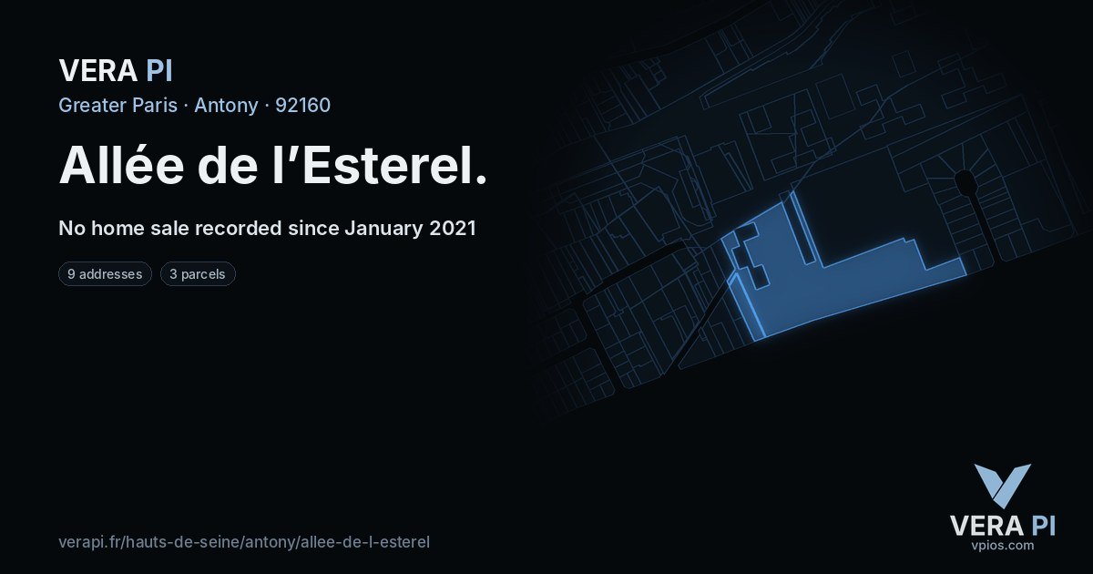 Allée de l’Esterel, Antony at night – every parcel coloured by the prices around it, the street's own parcels lit