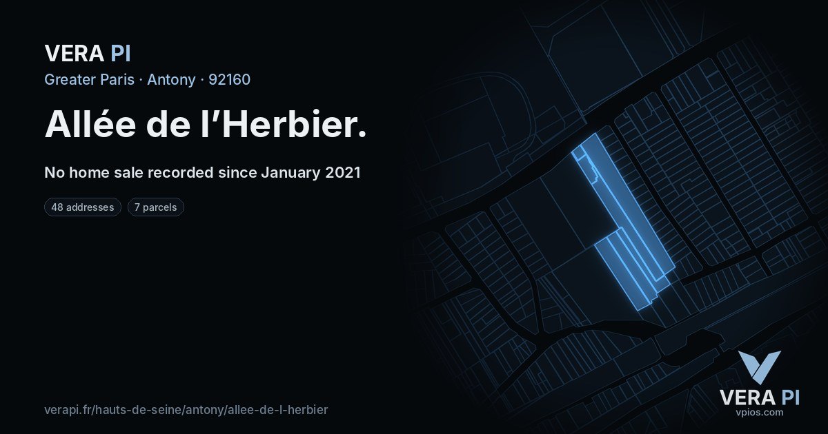 Allée de l’Herbier, Antony at night – every parcel coloured by the prices around it, the street's own parcels lit