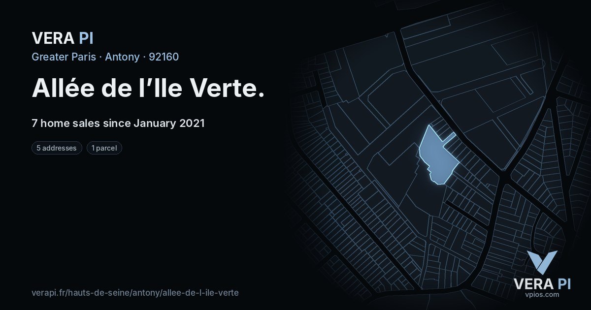 Allée de l’Ile Verte, Antony at night – every parcel coloured by the prices around it, the street's own parcels lit