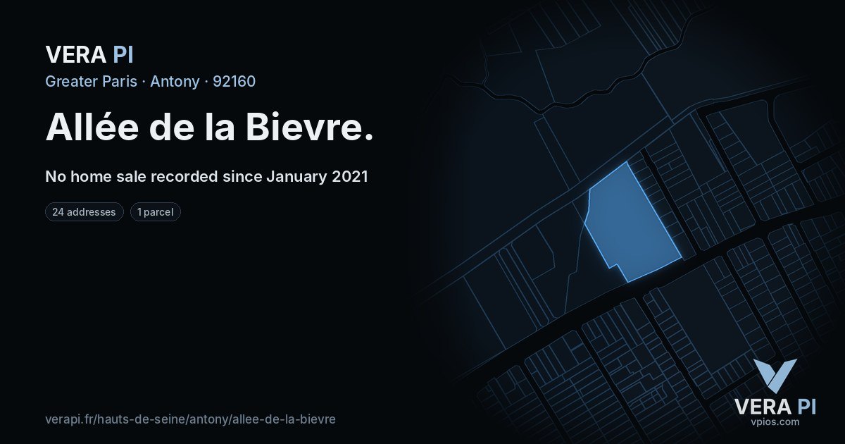 Allée de la Bievre, Antony at night – every parcel coloured by the prices around it, the street's own parcels lit