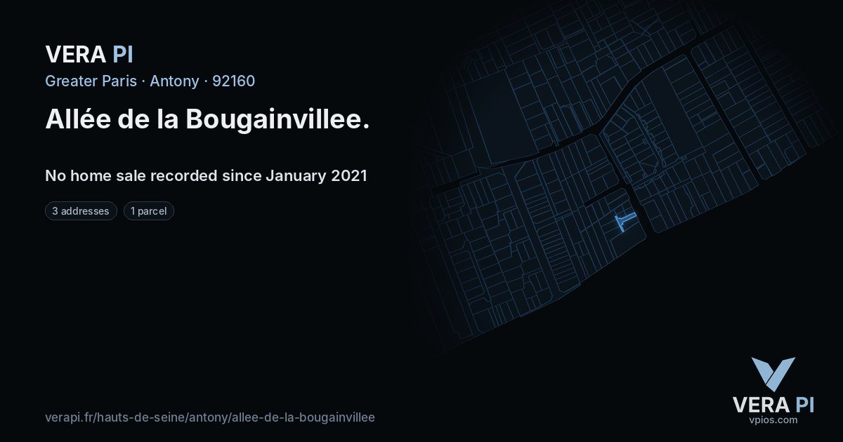 Allée de la Bougainvillee, Antony at night – every parcel coloured by the prices around it, the street's own parcels lit