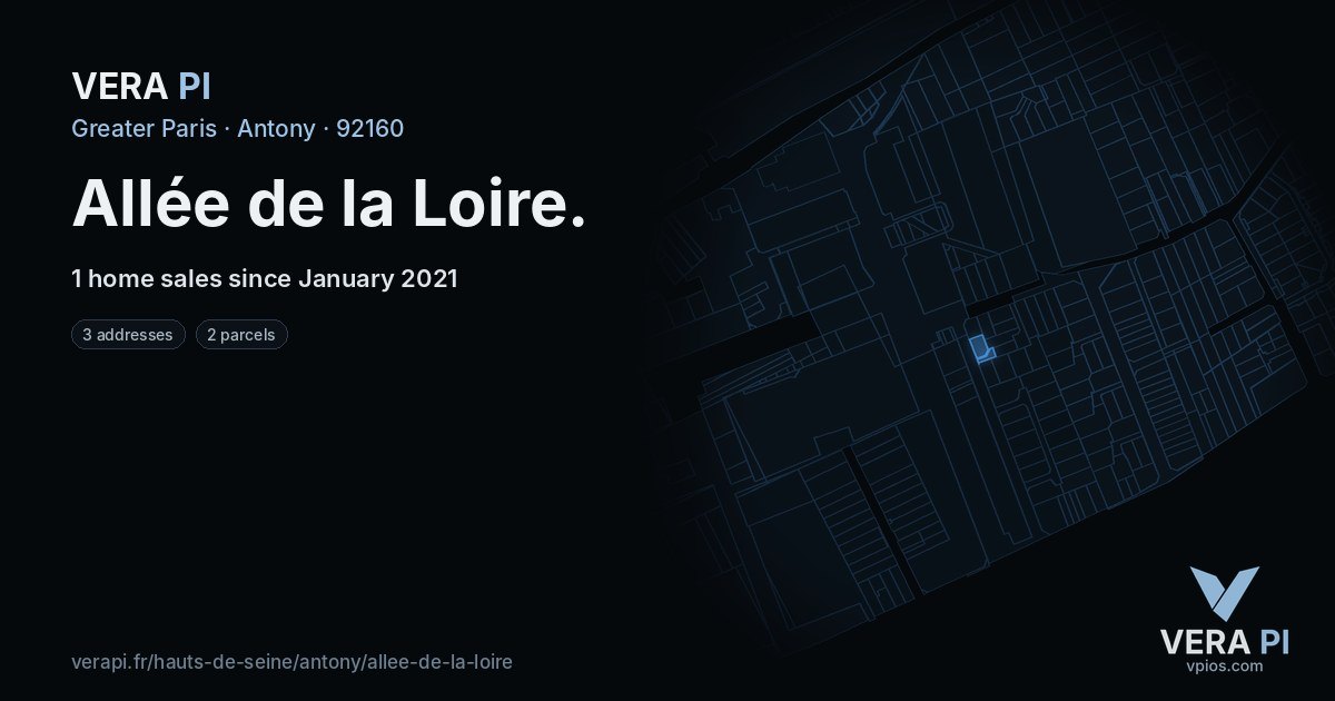 Allée de la Loire, Antony at night – every parcel coloured by the prices around it, the street's own parcels lit