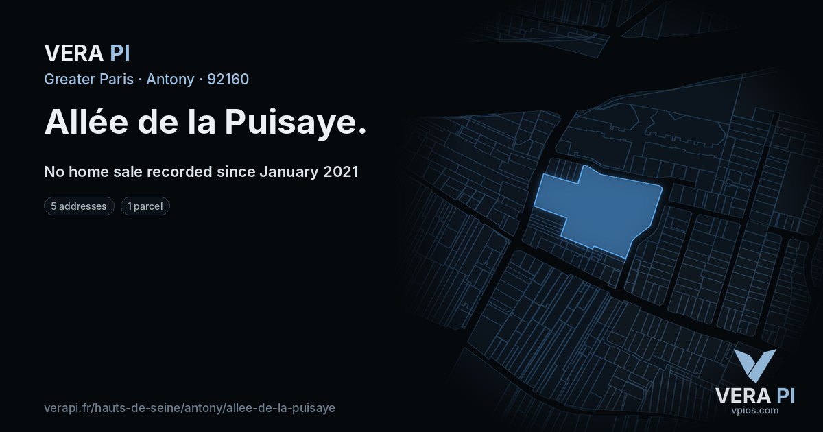 Allée de la Puisaye, Antony at night – every parcel coloured by the prices around it, the street's own parcels lit