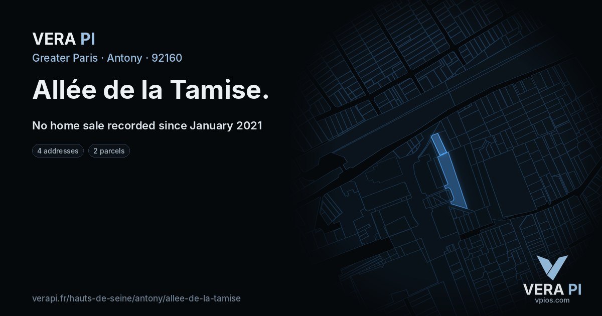 Allée de la Tamise, Antony at night – every parcel coloured by the prices around it, the street's own parcels lit