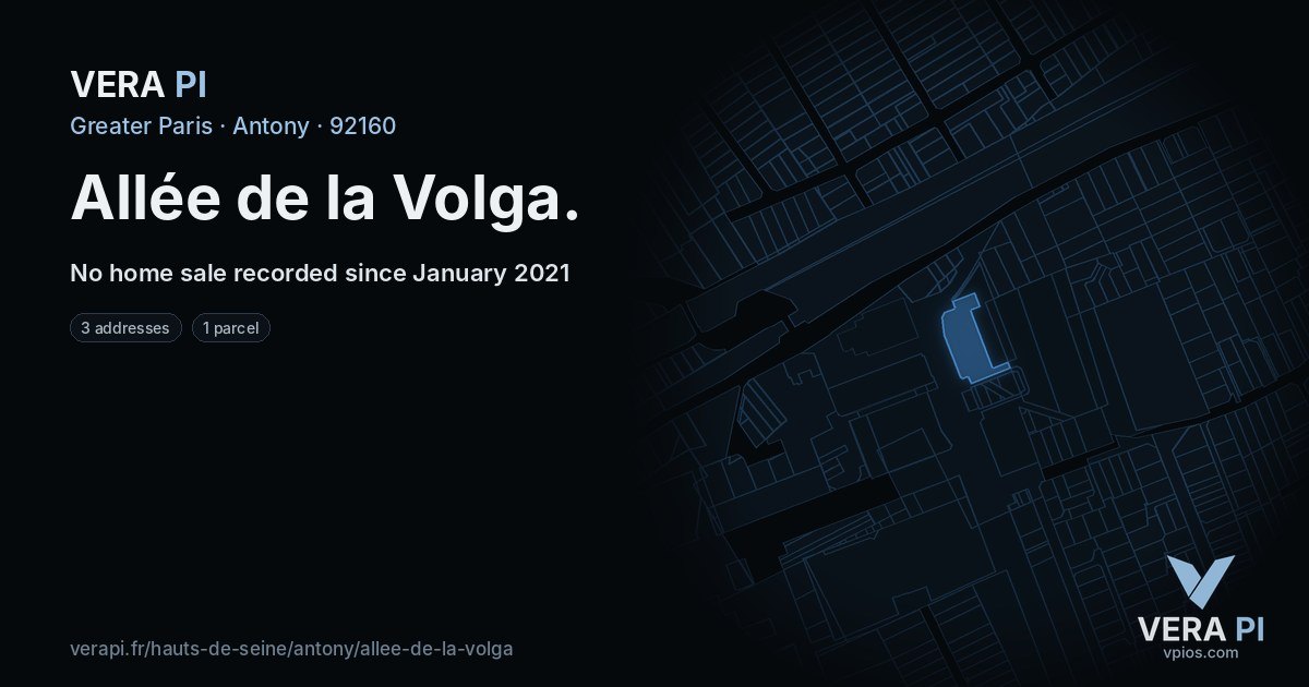 Allée de la Volga, Antony at night – every parcel coloured by the prices around it, the street's own parcels lit