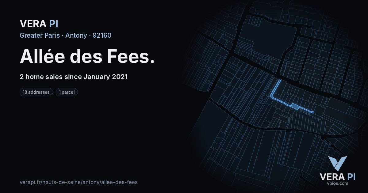 Allée des Fees, Antony at night – every parcel coloured by the prices around it, the street's own parcels lit