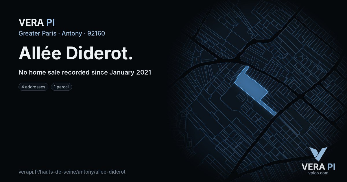 Allée Diderot, Antony at night – every parcel coloured by the prices around it, the street's own parcels lit