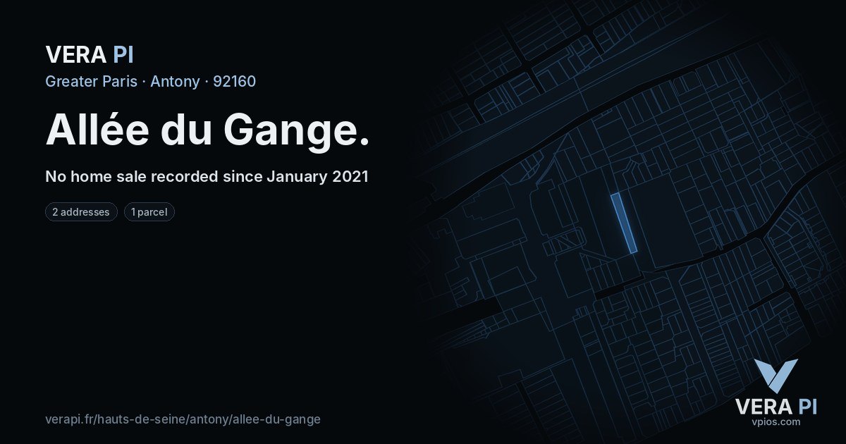 Allée du Gange, Antony at night – every parcel coloured by the prices around it, the street's own parcels lit