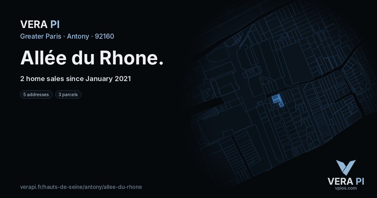 Allée du Rhone, Antony at night – every parcel coloured by the prices around it, the street's own parcels lit