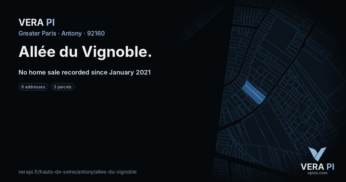 Allée du Vignoble, Antony at night – every parcel coloured by the prices around it, the street's own parcels lit