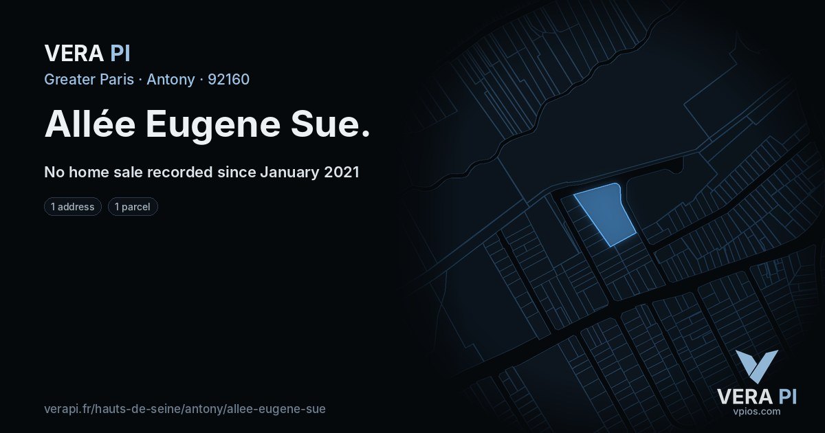Allée Eugene Sue, Antony at night – every parcel coloured by the prices around it, the street's own parcels lit