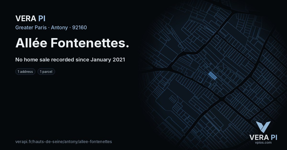 Allée Fontenettes, Antony at night – every parcel coloured by the prices around it, the street's own parcels lit
