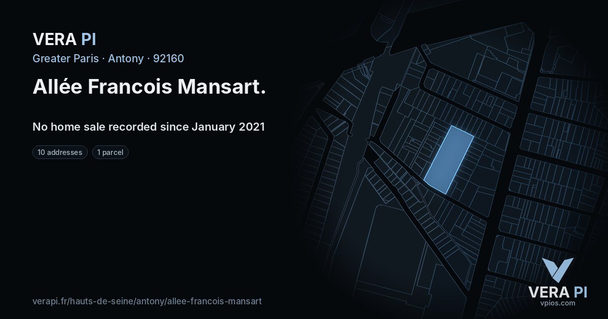 Allée Francois Mansart, Antony at night – every parcel coloured by the prices around it, the street's own parcels lit