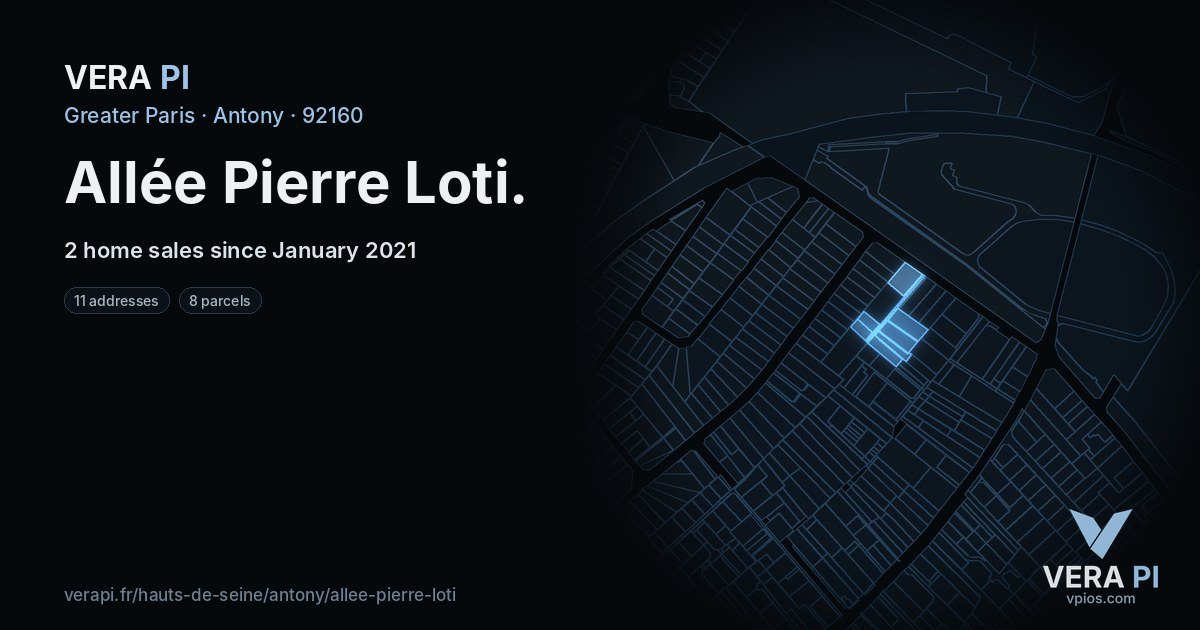 Allée Pierre Loti, Antony at night – every parcel coloured by the prices around it, the street's own parcels lit