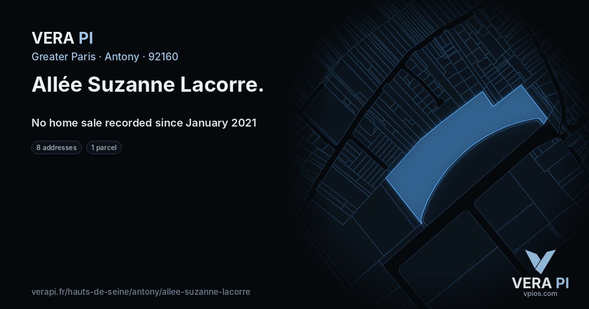 Allée Suzanne Lacorre, Antony at night – every parcel coloured by the prices around it, the street's own parcels lit
