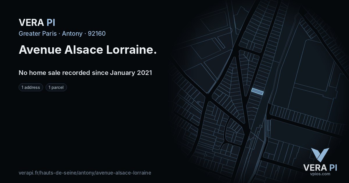 Avenue Alsace Lorraine, Antony at night – every parcel coloured by the prices around it, the street's own parcels lit