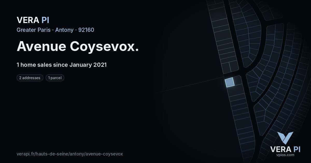 Avenue Coysevox, Antony at night – every parcel coloured by the prices around it, the street's own parcels lit