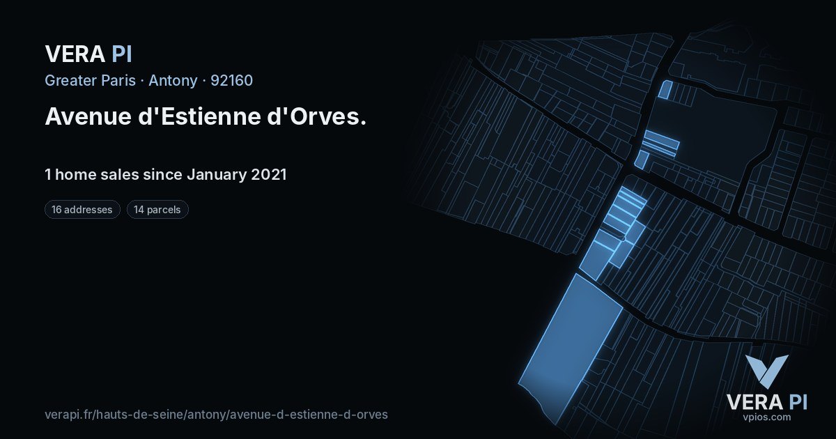 Avenue d'Estienne d'Orves, Antony at night – every parcel coloured by the prices around it, the street's own parcels lit