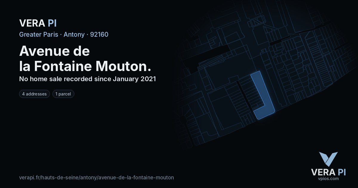Avenue de la Fontaine Mouton, Antony at night – every parcel coloured by the prices around it, the street's own parcels lit