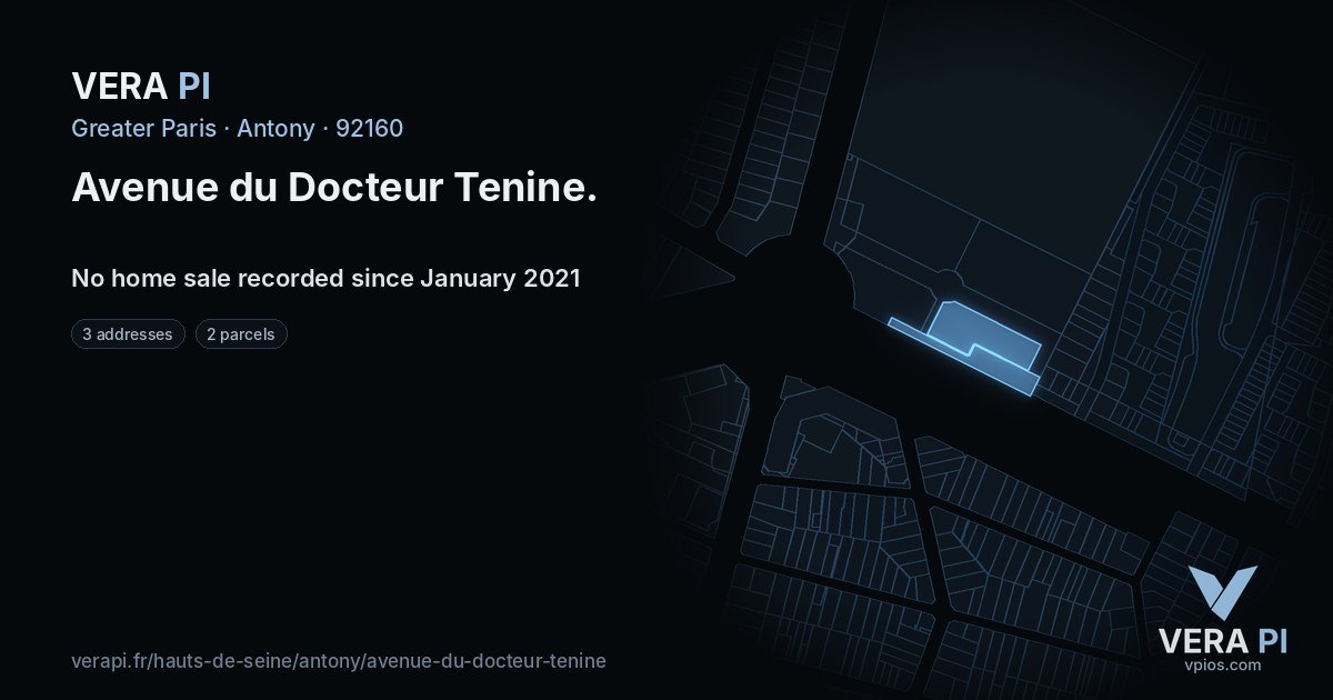 Avenue du Docteur Tenine, Antony at night – every parcel coloured by the prices around it, the street's own parcels lit