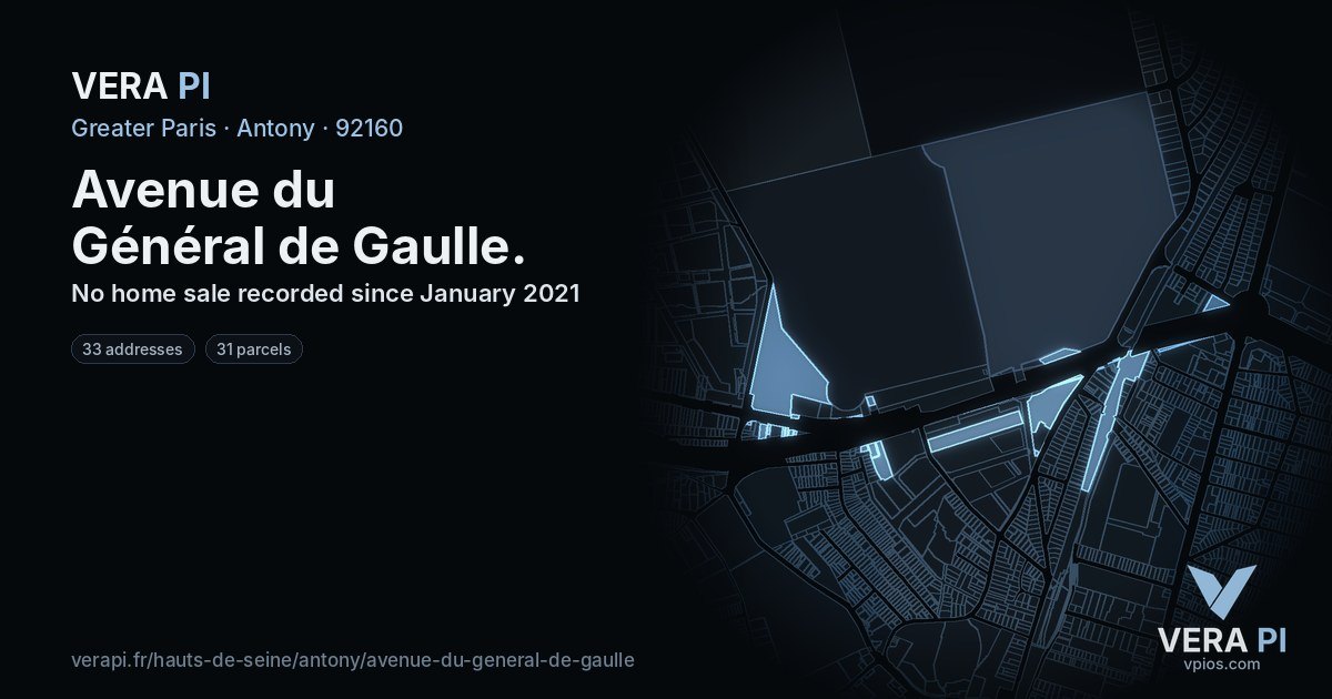Avenue du Général de Gaulle, Antony at night – every parcel coloured by the prices around it, the street's own parcels lit