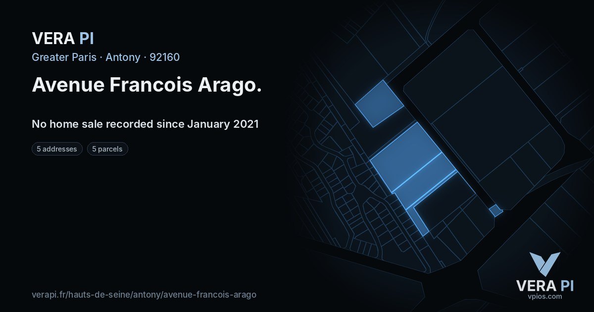 Avenue Francois Arago, Antony at night – every parcel coloured by the prices around it, the street's own parcels lit