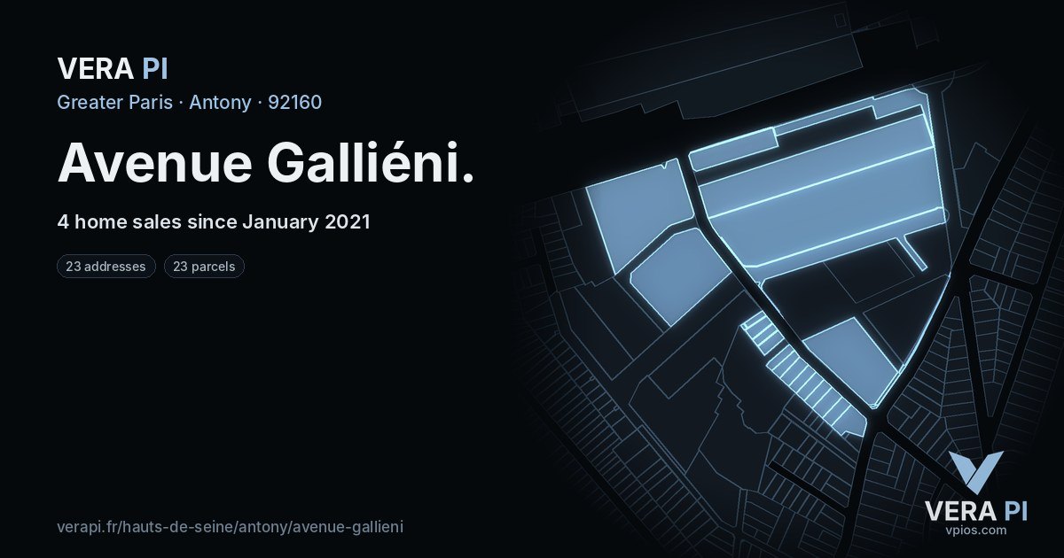 Avenue Galliéni, Antony at night – every parcel coloured by the prices around it, the street's own parcels lit