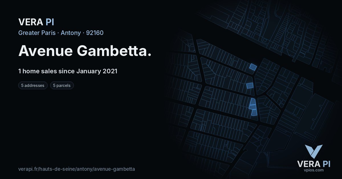 Avenue Gambetta, Antony at night – every parcel coloured by the prices around it, the street's own parcels lit