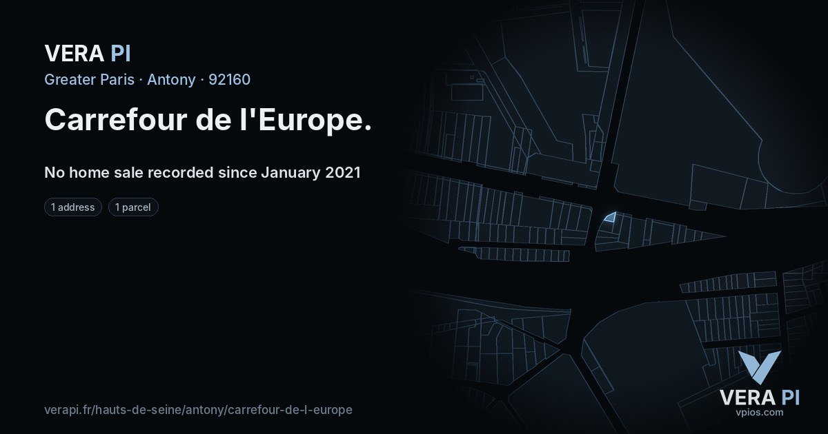 Carrefour de l'Europe, Antony at night – every parcel coloured by the prices around it, the street's own parcels lit