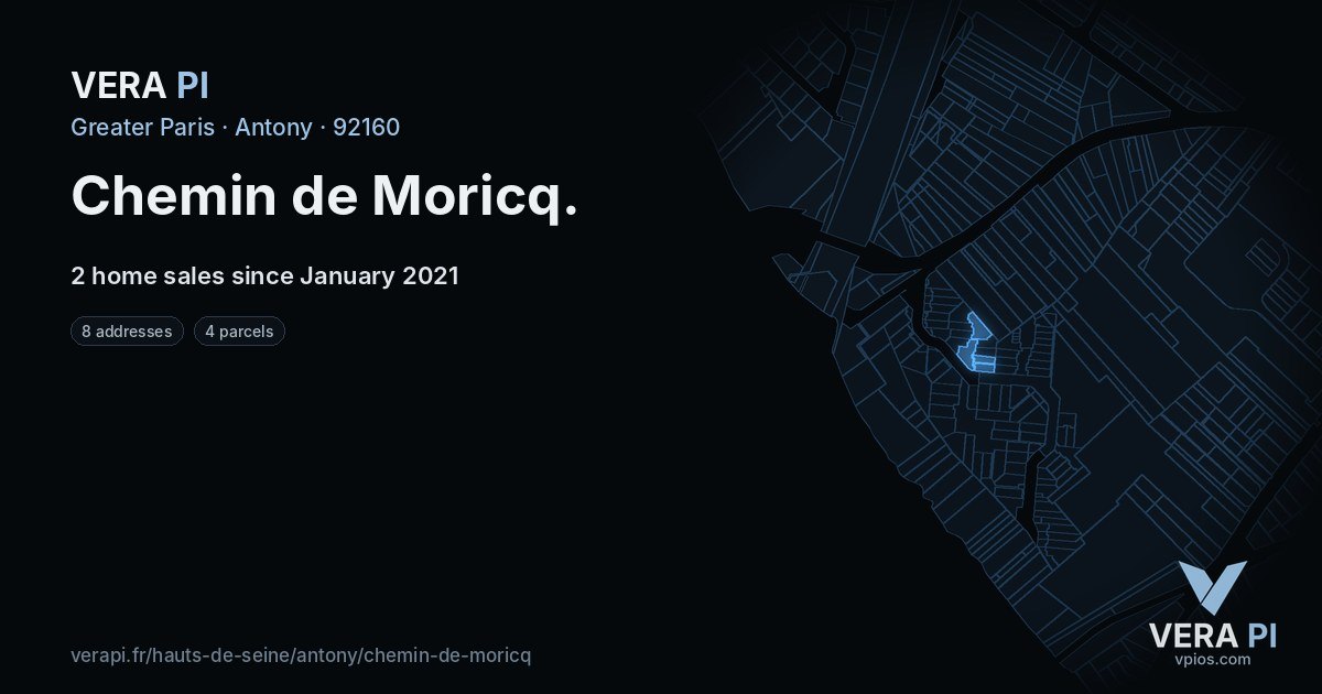 Chemin de Moricq, Antony at night – every parcel coloured by the prices around it, the street's own parcels lit