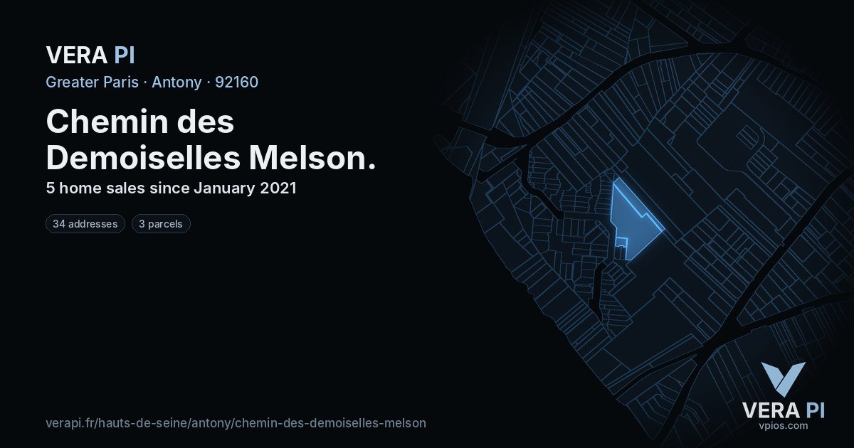 Chemin des Demoiselles Melson, Antony at night – every parcel coloured by the prices around it, the street's own parcels lit