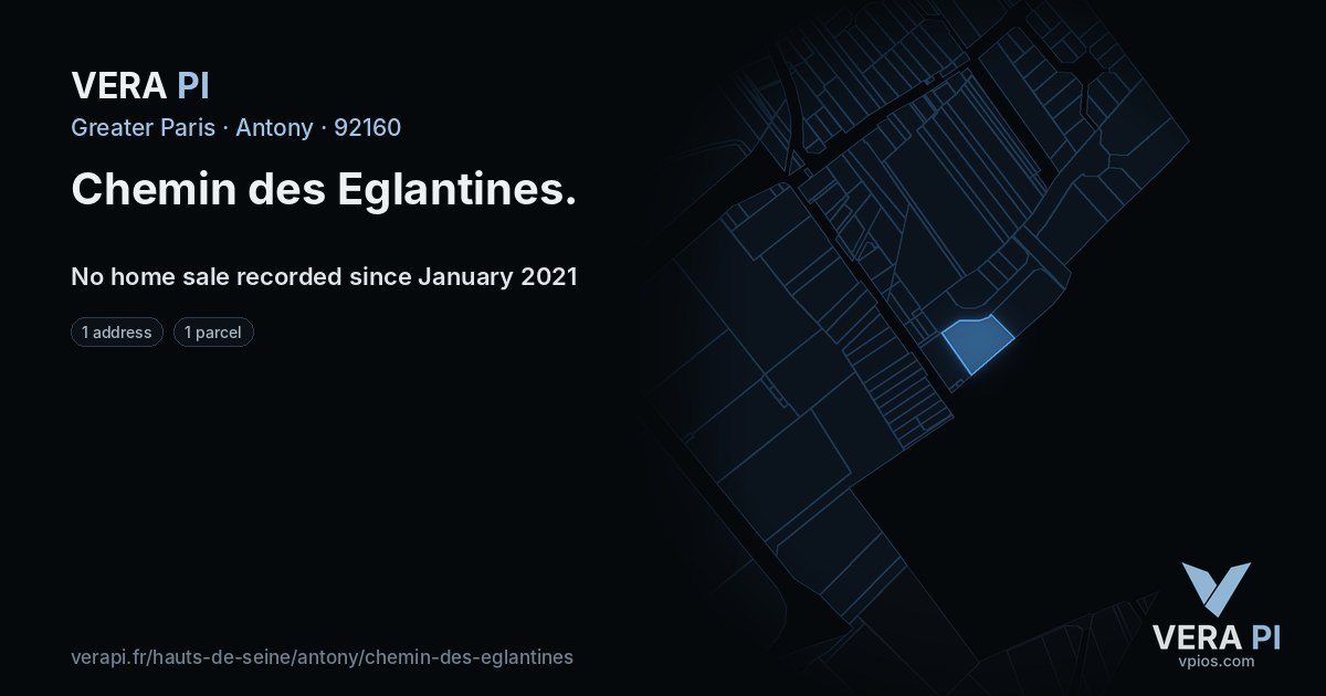 Chemin des Eglantines, Antony at night – every parcel coloured by the prices around it, the street's own parcels lit
