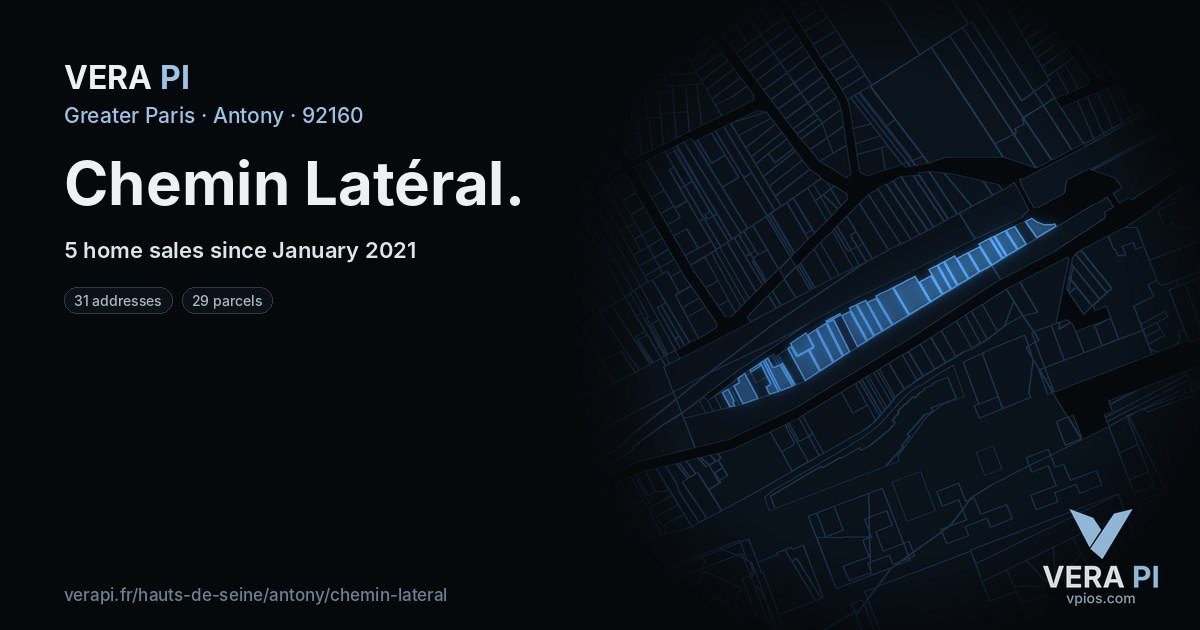 Chemin Latéral, Antony at night – every parcel coloured by the prices around it, the street's own parcels lit