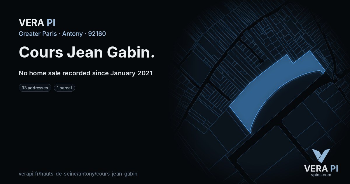 Cours Jean Gabin, Antony at night – every parcel coloured by the prices around it, the street's own parcels lit