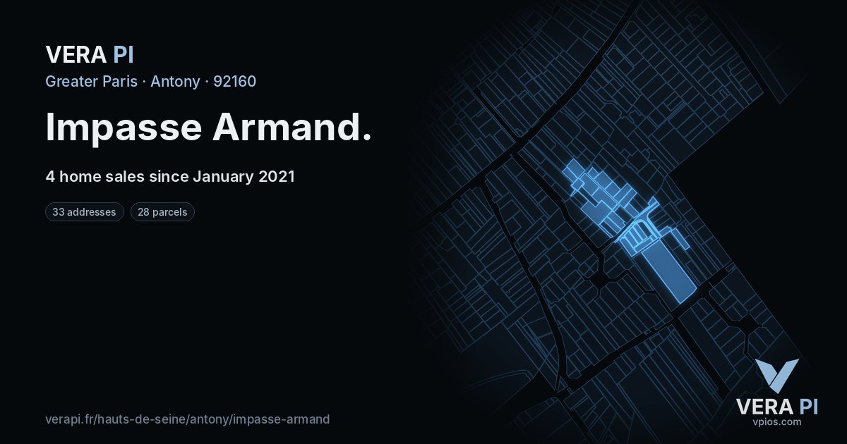 Impasse Armand, Antony at night – every parcel coloured by the prices around it, the street's own parcels lit